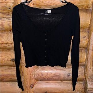 H&M - Black Long-Sleeve Button Crop Top Cardigan - Size S